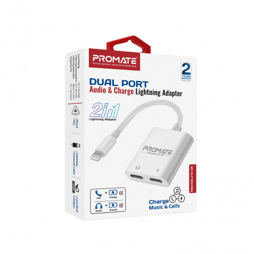 Адаптер Promate Lightning - 2хLightning (M/F) MediaLink-i2і White