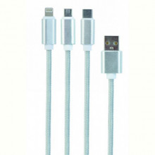 Кабель Cablexpert (CC-USB2-AM31-1M-S) USB BM - Lightning/MicroUSB/USB-C, 1м, сріблястий