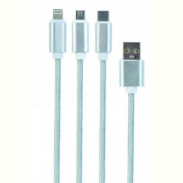 Кабель Cablexpert (CC-USB2-AM31-1M-S) USB BM - Lightning/MicroUSB/USB-C, 1м, сріблястий