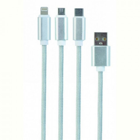 Кабель Cablexpert (CC-USB2-AM31-1M-S) USB BM - Lightning/MicroUSB/USB-C, 1м, сріблястий