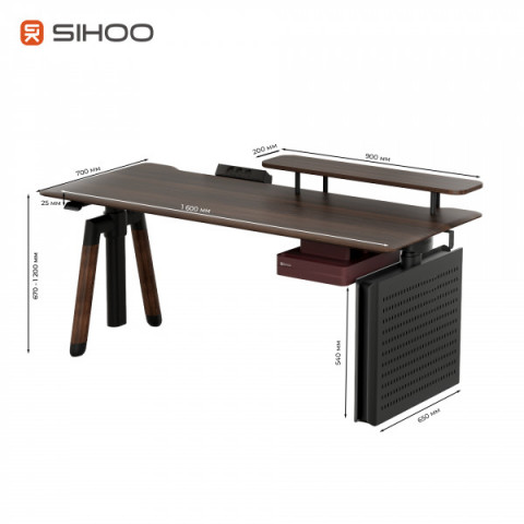 Комп’ютерний стіл з електрорегулюванням висоти Sihoo D07 1.6m Walnut/Black (D07B-101/D07J-101-AB) Купити в Україні