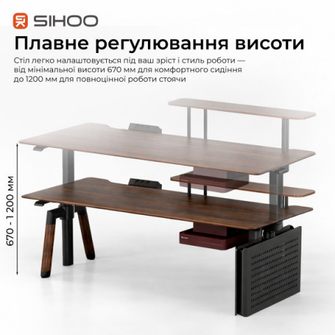 Комп’ютерний стіл з електрорегулюванням висоти Sihoo D07 1.6m Walnut/Black (D07B-101/D07J-101-AB) Купити в Україні