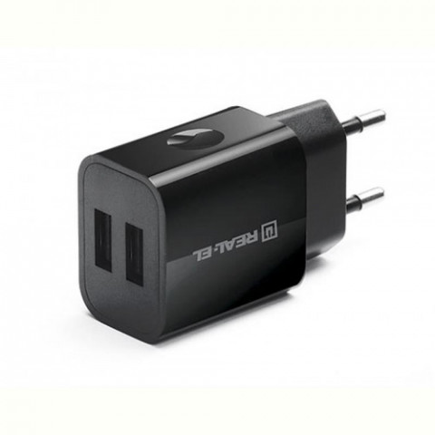 Мережевий зарядний пристрій REAL-EL CH-210 (2USB, 2.1A) Black