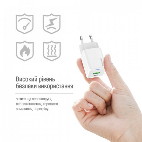 Мережевий зарядний пристрій ColorWay GaN Mini 20W PD Port PPS USB (Type-C PD + USB QC4.0) White (CW-CHS062PDC-WT) + кабель Type-C