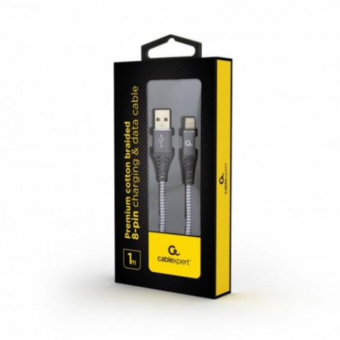 Кабель Cablexpert (CC-USB2B-AMLM-1M-WB2) USB 2.0 A - Lightning, преміум, 1м, сірий