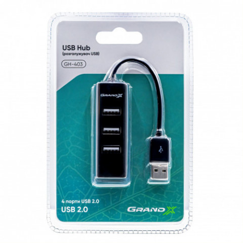 Концентратор Grand-X Travel 4хUSB2.0 Black (GH-403)