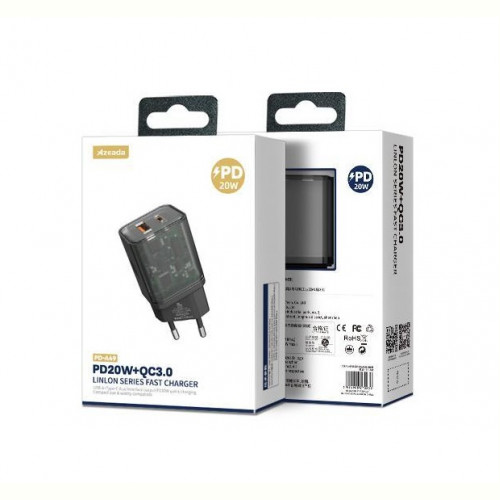 Зарядний пристрій Proda Xinrui A49 Fast Cherge 20W + Quick Charge 3.0 USB, Type-C PD Black