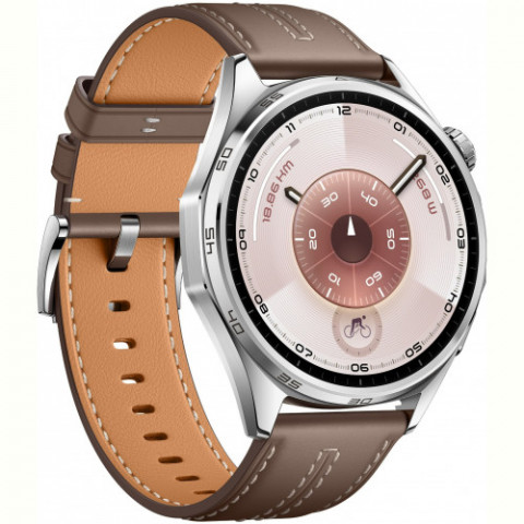 Смарт-годинник Huawei Watch GT 6 46mm Steel with Brown Composite Leather Strap (55020FTW)