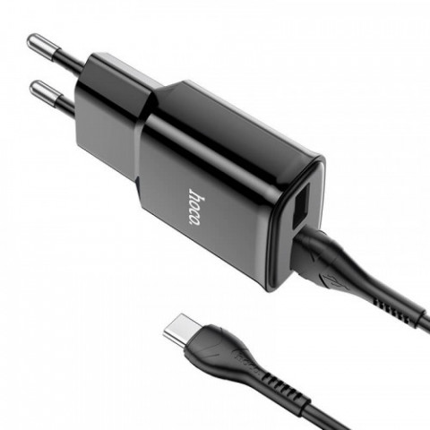 Мережевий зарядний пристрій Hoco C88A (2USB, 2.4А) Black (C88ACB) + кабель Type-C