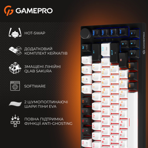 Дротова механічна клавіатура GamePro MK160 V2 Warden QLAB Sakura Black (MK160-V2-B-QS) Купити в Україні