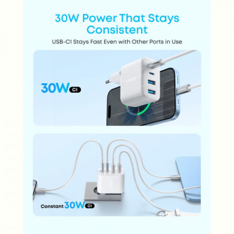 Мережевий зарядний пристрій Anker Zolo Charger 50W, 2xUSB-C, 2xUSB-A, White (A121EG21)