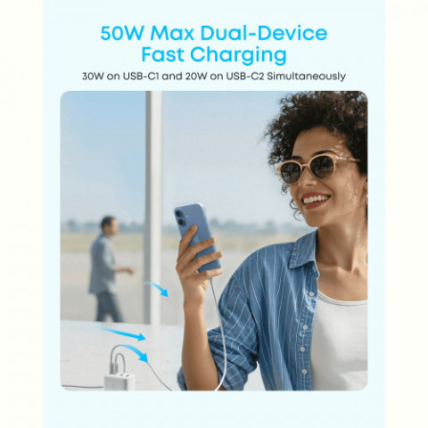 Мережевий зарядний пристрій Anker Zolo Charger 50W, 2xUSB-C, 2xUSB-A, White (A121EG21)