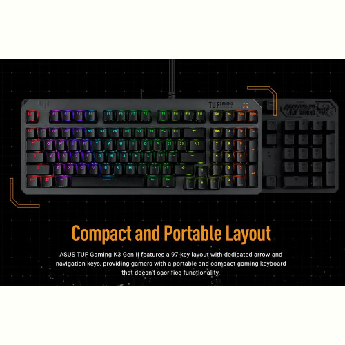 Клавiатура Asus TUF Gaming K3 Gen II Opti-Mech RGB 97key Switches ABS Black (90MP0390-BKMA00)