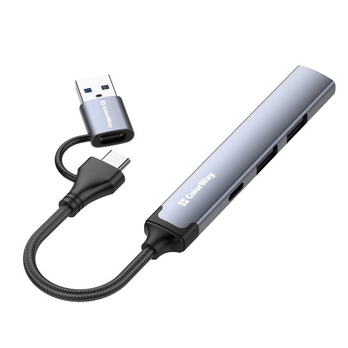 Концентратор СolorWay USB-A/USB-C 4-в-1 USB2.0х2/USB3.0/USB-C2.0 (CW-HUB06)
