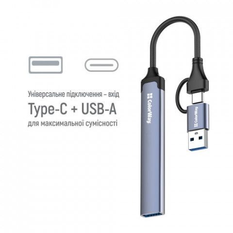 USB-хаб СolorWay USB Type-A/USB Type-C 4-в-1 (CW-HUB06)