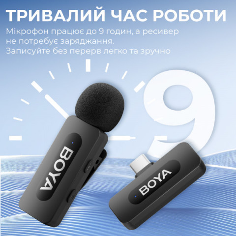 Бездротовий петличний мікрофон BOYA BY-V10 Type-C Black Купити в Україні