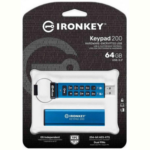 Флеш-накопичувач USB3.2 64GB Kingston IronKey Keypad 200 Type-A Blue (IKKP200/64GB)