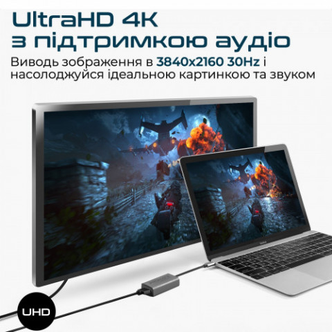 Адаптер Promate USB Type-C - HDMI (M/F) Grey (medialink-h1.grey)
