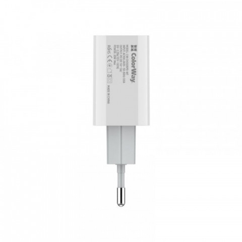 Мережевий зарядний пристрій ColorWay (1USB Type-C PDx3A) White (CW-CHS026PD-WT)