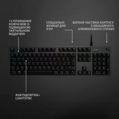 Клавiатура Logitech G512 Carbon Lightsync RGB Mechanical with GX Red switches Black (920-009370)