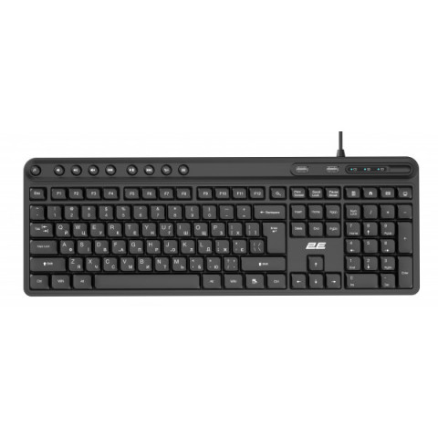 Клавіатура мембранна 2E KS1100 104key, 2xUSB HUB, USB-A, EN/UK, чорний