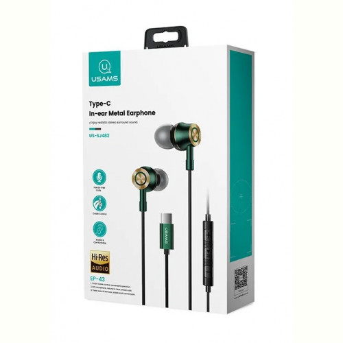 Гарнітура Usams EP-43 USB-C Dark Green (HSEP4302)