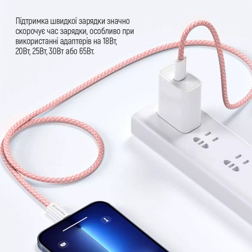 Кабель ColorWay USB Type-C + USB Type-C (M/M), 3.0 А, 1 м, Pink (CW-CBPDCC061-P)