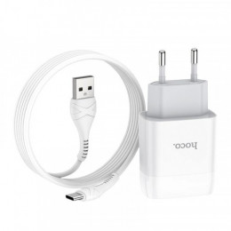 Зарядний пристрій Hoco C73A Glorious (2USB, 2.4А) White (6931474713070) + кабель Type-C