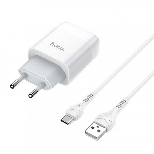 Зарядний пристрій Hoco C73A Glorious (2USB, 2.4А) White (6931474713070) + кабель Type-C