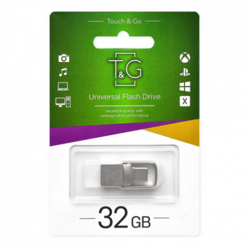 Флеш-накопичувач USB 2.0 32GB Type-C T&G 104 Metal Series Silver (TG104TC-32G)