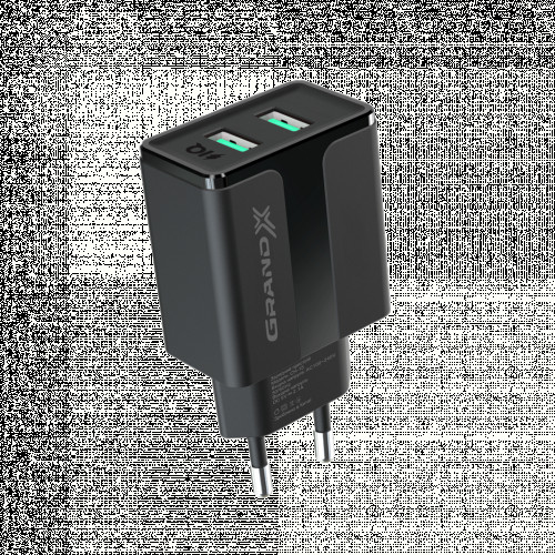 Мережевий зарядний пристрій Grand-X CH-15B (2xUSB 2.4A) Black