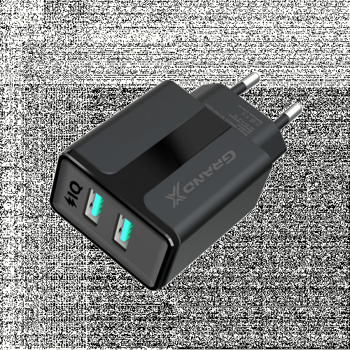 Мережевий зарядний пристрій Grand-X CH-15B (2xUSB 2.4A) Black