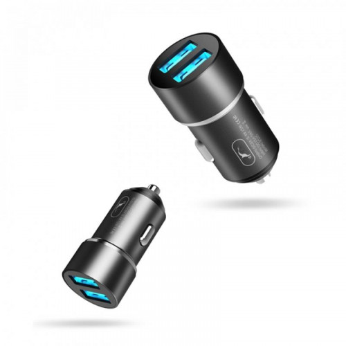 Автомобільний зарядний пристрій SkyDolphin SZ02V Aluminium (2USB, 2.4A) Black (AZP-000073) + кабель microUSB