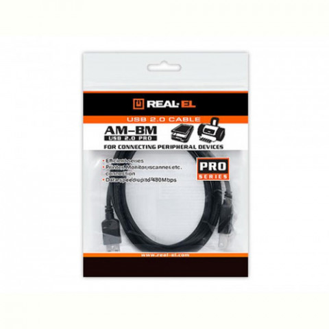 Кабель REAL-EL Pro USB2.0 AM-BM 3M чорний