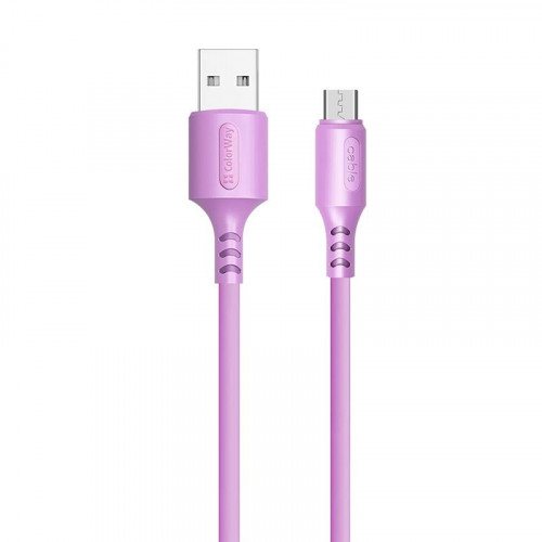 Кабель ColorWay USB-microUSB, soft silicone, 2.4А, 1м, Purple (CW-CBUM044-PU)