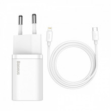 МЗП Baseus Super Silicone Quick Charger 20W (Type-C) + With Cable Type-C to Lightning white