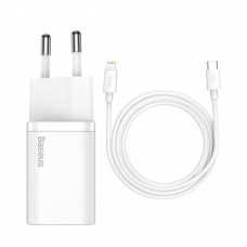 МЗП Baseus Super Silicone Quick Charger 20W (Type-C) + With Cable Type-C to Lightning white