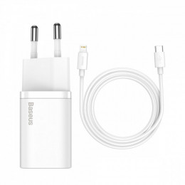 МЗП Baseus Super Silicone Quick Charger 20W (Type-C) + With Cable Type-C to Lightning white