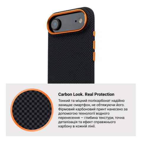 Чохол ArmorStandart LikeCarbon2 SE MagCase для Apple iPhone 17 Air Kevlar Black Orange (ARM89166)
