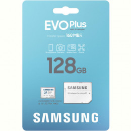 Карта пам`яті MicroSDXC  128GB UHS-I/U3 Class 10 Samsung Evo Plus R160MB/s + SD-адаптер (MB-MC128SA/EU)