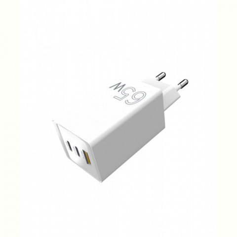 Мережевий зарядний пристрій Sigma mobile X-power 65W GaN, PD, QC (2xUSB-C + 1xUSB-A) White (PS65-01)