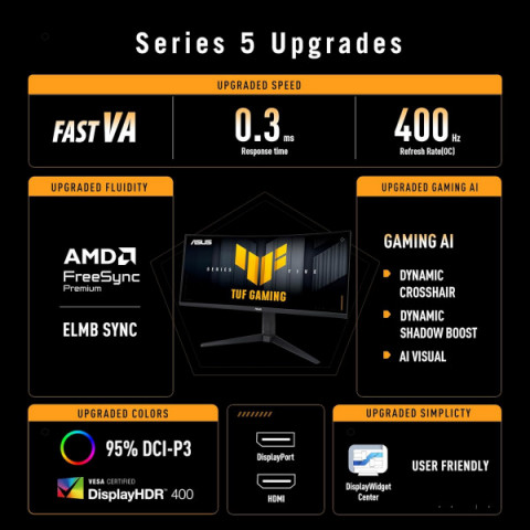 Монітор Asus 34" TUF Gaming VG34WQL5A 2xHDMI, 2xDP, 4xUSB, MM, VA, 3440x1440, 21:9, 165Hz, 1ms, sRGB 120%, CURVED, AdaptiveSync, HAS, HDR400
