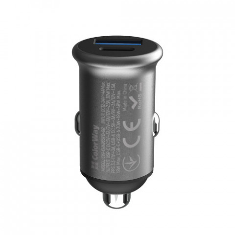 Автомобільний зарядний пристрій ColorWay 2USB (Type-C PD30W + USB QC3.0 18W) 48W Gray (CW-CHA065PD-GR)
