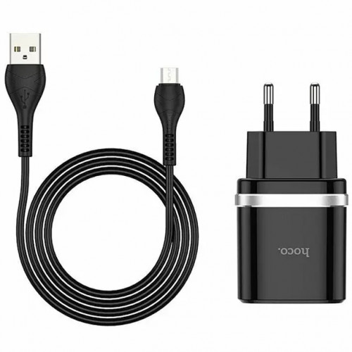 Мережевий зарядний пристрій Hoco C12Q (1USB, 3А) QC3.0 Black (S23567) + кабель MicroUSB