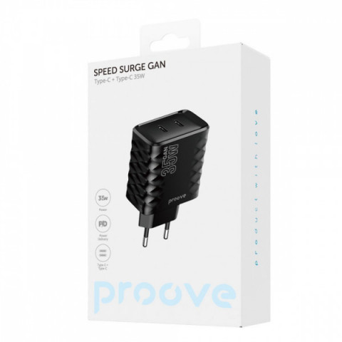 МЗП Proove Speed Surge Gan 35W (Type-C + Type-C) black Купити в Україні