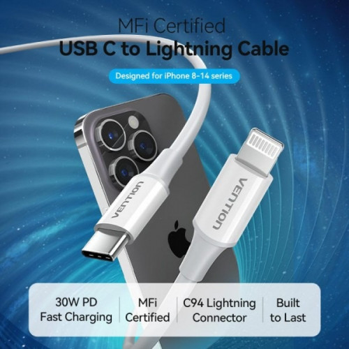 Кабель Vention USB Type-C - Lightning (M/M), 1 м, White (LAKWF)