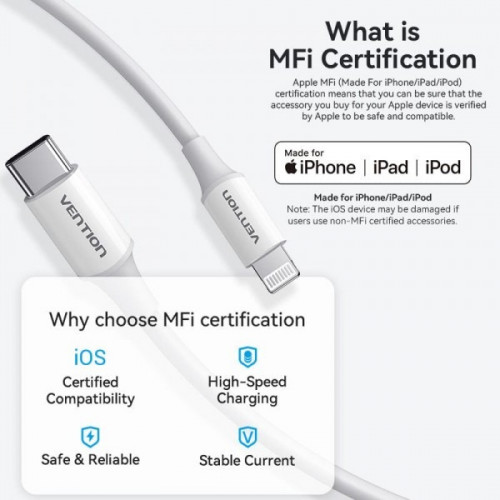 Кабель Vention USB Type-C - Lightning (M/M), 1 м, White (LAKWF)