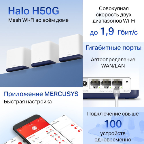 WiFi Mesh система Mercusys Halo H50G(3-pack)