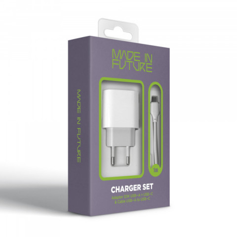 Мережевий зарядний пристрій MadeInFuture MFS12 12W A+C + кабель USB-A to USB-C White (MIF82822)