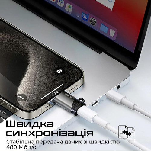 Адаптер Promate Link-Ci Lightning - USB Type C (F/M) Grey